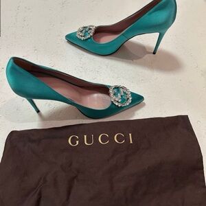 Gucci Teal Heels with Jewel Accent